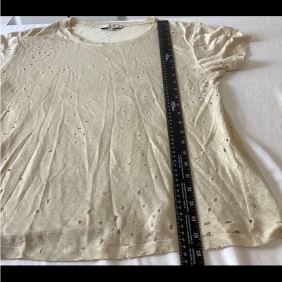 IRO Top Women’s Size Small Color Cream Ripped Design Short Sleeve 100% Linen - Picture 5 of 8